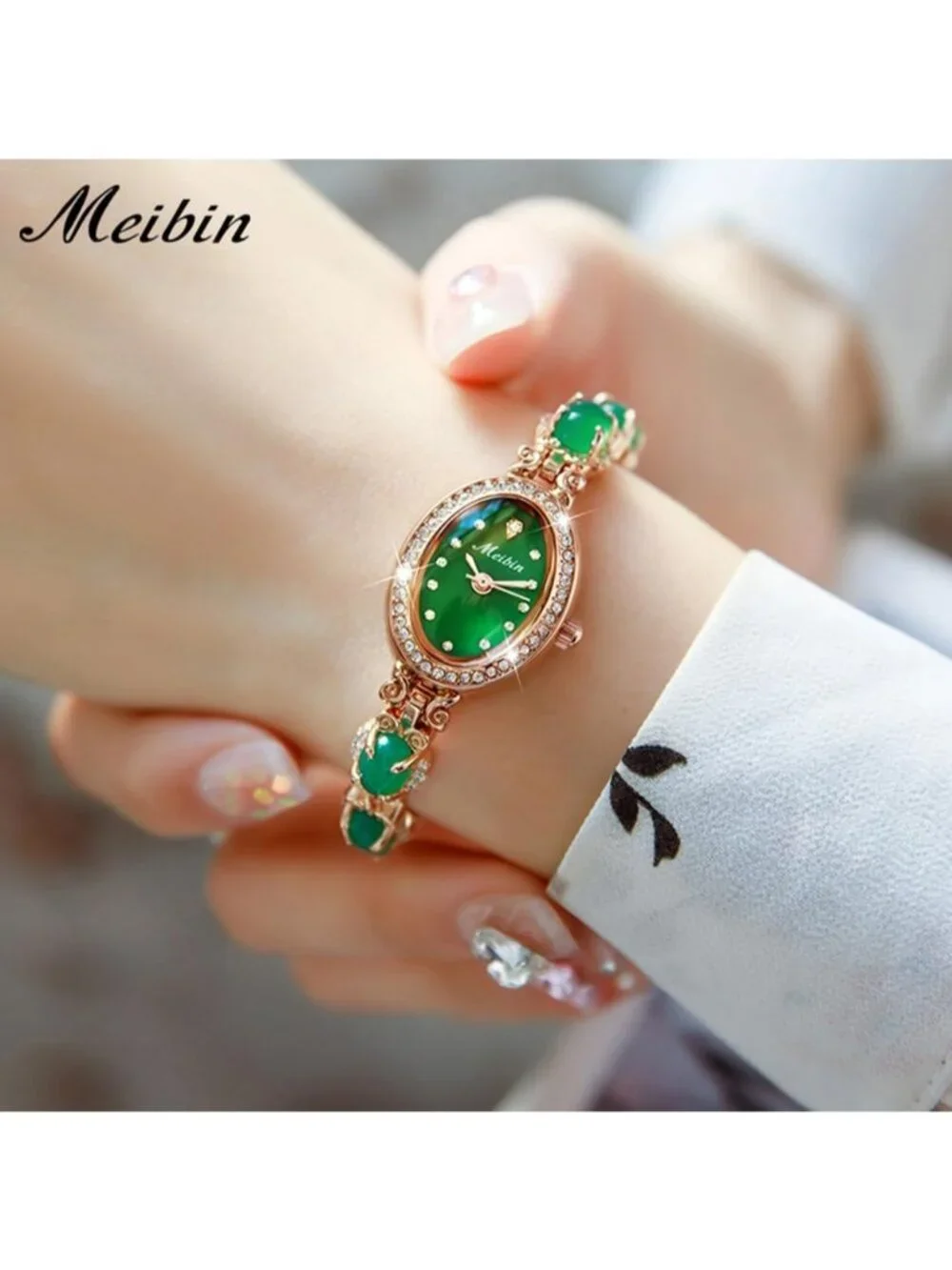 Women's Rose Gold Crystal Diamond Bangle Ladies Bracelet Luxury Oval Wristwatch